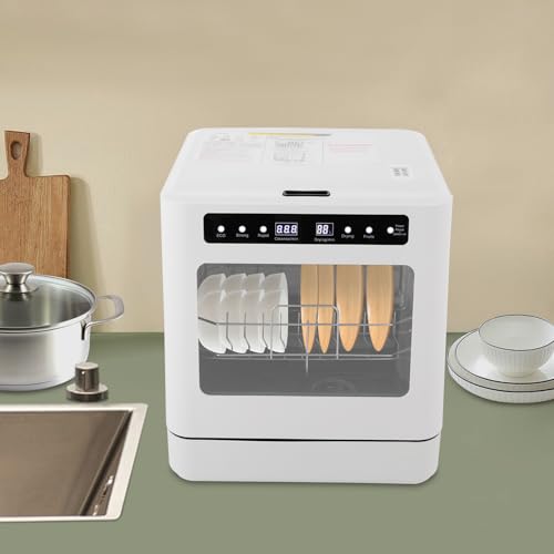 Image of Portable Countertop Dishwasher, 800W Mini Dishwasher 15.35 * 16.92 * 18.11in Dish Washing Machine with 4 Functions, 52dB Ultra-Quiet for Small-Sized Houses (White-6)