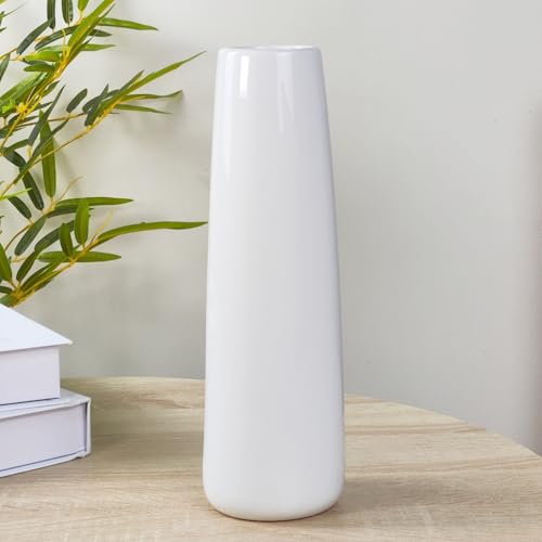 JIDOFUEE Florero de cerámica blanca, florero alto, 30 cm/12 pulgadas de alto Modernas floreros grandes estructurados para decoración del hogar, estante, casa de campo, centros de mesa de salón