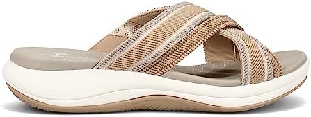 Clarks womens Mira Isle Slide Sandal, Sand Combi Textile, 8.5 Wide US | Image 1