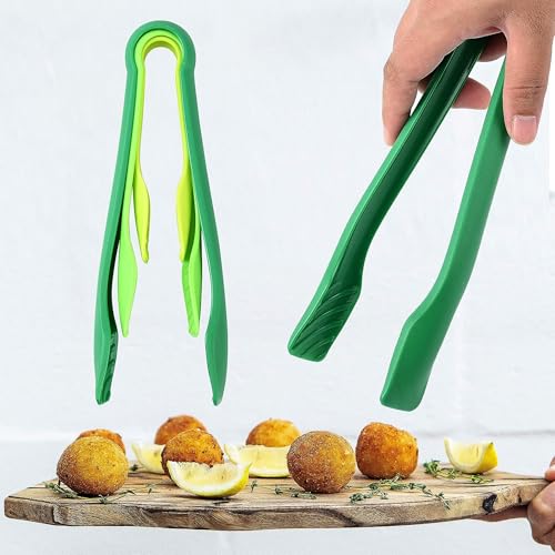 Image of 3 Piece Multifunctional Plastic Food Tongs Kitchen Bread Non-Slip Cooking Clip Clamp BBQ Salad Tools Grill Utensils - 6 /8 /10 Inch (Green)