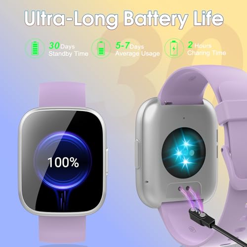 Image of Puqo Smart Watches for Men Women, 1.95 inch HD Touchscreen Fitness Tracker with Bluetooth Calls, IP68 Waterproof, 120+ Sport Modes, 7-Day Battery, 24 /7 Heart Rate & Sleep Monitor for Android iOS (Purple)