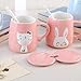 Angelice Home Pink Bunny Coffee Mug 13 Oz, Cute Rabbit Coffee Mug Cup with Lid and Ceramic Spoon for Coffee Tea Milk