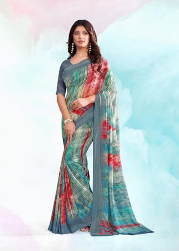 Image of Jaanvi fashion Women's Georgette Saree with Unstitched Blouse Piece