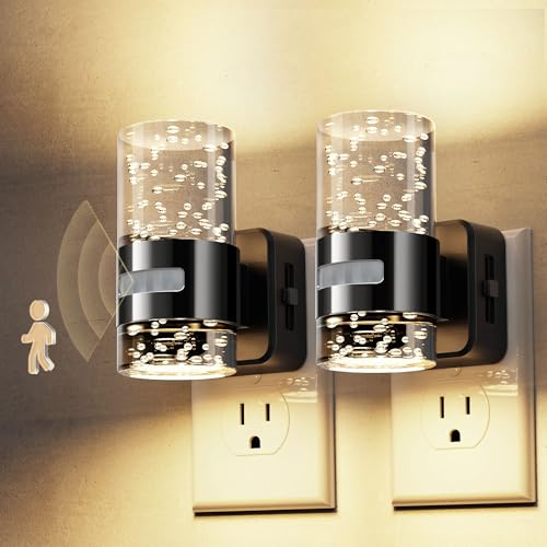 Image of L LOHAS LED Motion Sensor Night Light,Dimmable Night Lights Plug into Wall, 2 Pack 3000K Night-Lights with 0-100 LM Adjustable, Acrylic Bubble Plug in Nightlights for Bathroom Hallway Nursery