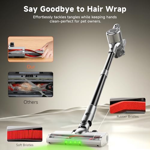 Image of Cordless Stick Vacuum Cleaner - Rechargeable,45Kpa Powerful Suction Vacuum for Home,45Mins Runtime,Detachable Battery,Anti-Tangle, 8 in 1 Lightweight Vacuum for Pet Hair Carpet Hardwood, Silver
