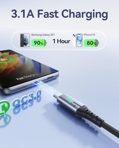 INIU USB C Charger Cable, 2m Type C Cable Fast Charging, Braided USB A to USB-C Phone Charger Cable USBC for iPhone 17 16 15 Pro Max, Samsung Galaxy S25 S24 Ultra, Pixel 10, iPad Air Switch Steam etc. - Image 3