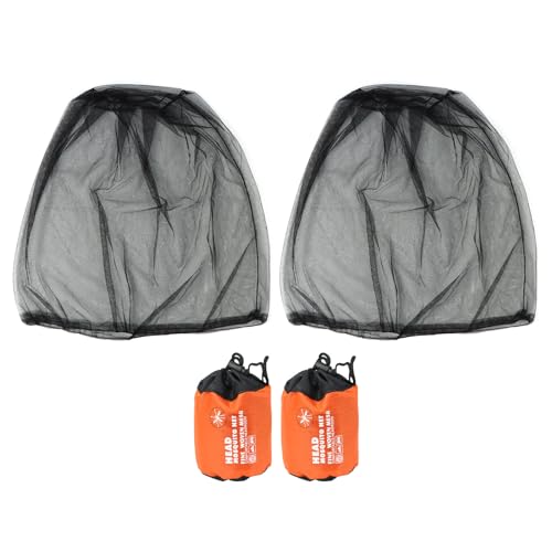 TAIANJI 2 Pack Mosquito Head Net, Midge Net Head Cover Extra Fine Holes, Nylon Head Bug Net for Outdoor Hiking, Fishing, Climbing (Black)