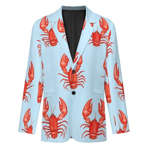 Red Cute Lobster Men's Slim Suit Long-Sleeve Prom Tuxedo Classic Two Button Business Jacket4
