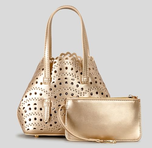 Womens Hollow Out Bags PU Leather Handbag with Inner Bag Vegan Leather Tote Summer Beach Bucket Shoulder Purse 20253