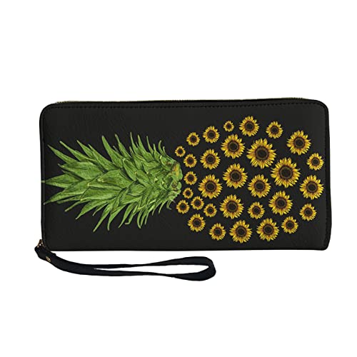 Howilath Portefeuille pour femme en cuir synthétique avec dragonne - Pour cartes de crédit, hérisson, papillon, ananas, Ananas tournesol Cover