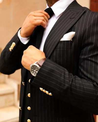 HUUTOE Pinstripe Suit for Men 3 Piece Mens Slim Fit Business Suits Vintage-Gomez Addams Costume with Blazer Vest & Pants3