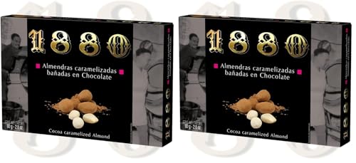 1880 - Amandes Caramélisées enrobées de Chocolat de Qualité Suprême, Gourmandise Typique de Noël, Recette Artisanale, Emballage Individual, à base d'Amandes Sélectionnées, 80 grammes (Lot de 2)