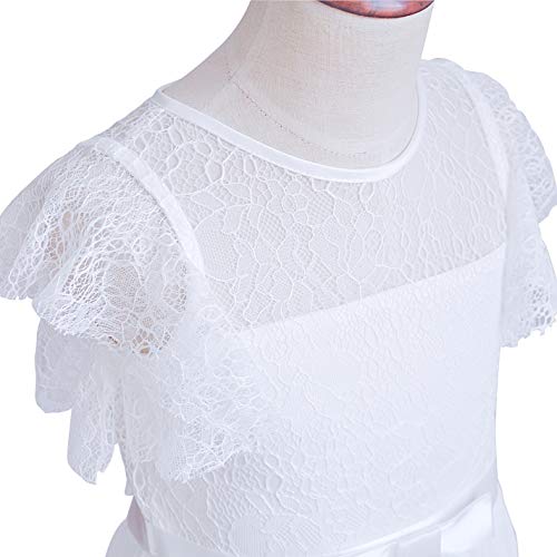 Glamulice Pure White Flower Girl Dress Lace Chiffon First Communion Birthday Party Rustic Bohemian Holiday Junior Girl Maxi Long Bridesmaid Dresses 8 9 Kids Wedding Church Pageant Formal Gown Princess