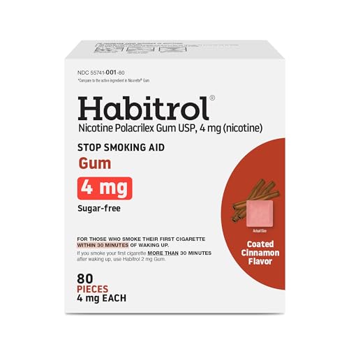 Habitrol Nicotine Gum - 4 mg Cinnamon Flavor 80 Count - Reduces Cravings & Helps Quit Smoking