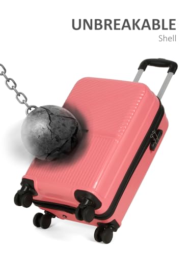 Image of Teakwood Small Size 8 Wheels Trolley Bag, Hard Cabin with Zipper Closure, Adjustable Push Button & Cross Side Strap, Number Lock System 360 Degree (Small, Pink)