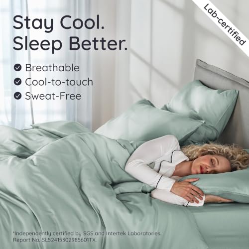 Image of Bambaw 100% Viscose Derived from Bamboo Duvet Cover King Size - 3 Piece Cooling Duvet Cover Set, Breathable & Super Soft Bedding King Size, No Comforter (Sea Glass)
