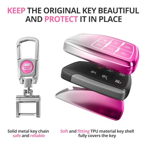 Image of for Chevy GMC Key Fob Cover with Keychain.TPU Keyshell No Screws Required for Installation. Compatible with 2021-2025 Silverado Sierra Tahoe GMC Yukon Suburban Denali (Gradient Pink-6 Buttons)
