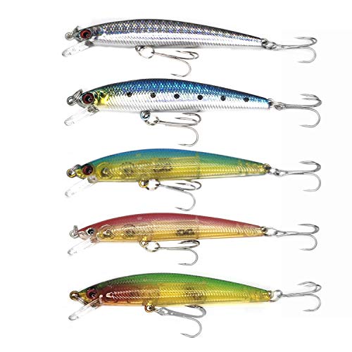 WANBY Señuelos de pesca de agua dulce de agua salada con anzuelo de color explosivo probado especial Minnow Swimbait Vibrating Jigging con anzuelo para truchas, lubina, salmón (5 piezas)