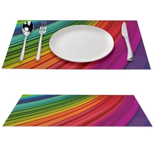 6 sets de table à rayures arc-en-ciel en PVC lavable pour salle à manger