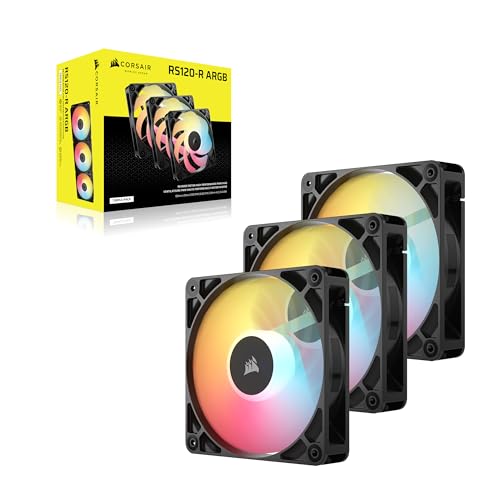 CORSAIR RS120-R ARGB 120mm PWM +5 ARGB Inversée Ventilateurs – Inversé Rotor, Huit RGB LEDs, Haute Pression Statique, Connecteurs en Série, Roulement à Dôme Magnétique – Pack Triple – Noir