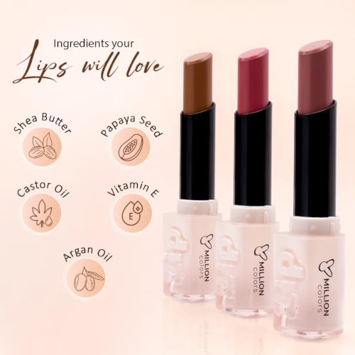 Image of Million Colors Lip Wear Creamy Matte Hydrating Lipstick Infused With Argan Oil, Shea Butter , Papaya Seed and Vitamin E| Highly Pigmented, Smudge-Proof and Creamy Matte Finish (The Red Carpet, Pack of 3)