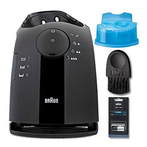 Braun Pulsonic Clean & Renew Base Unit with Braun Clean and Renew Refills (Pack of 2), Braun Cleaning Brush, and Braun Shaver oil (4 Items)