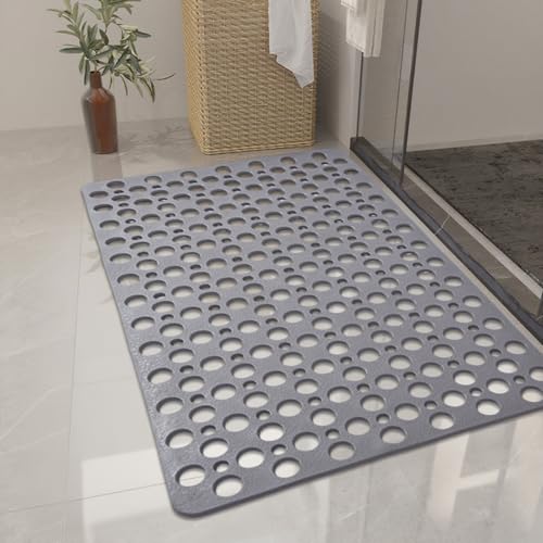 Casa and Beyond Shower Mat Non Slip Bath Mat Secure Shower Mat Easy to Clean Drains Fast Easy Dry Cut Soft Machine Washable Bathtub mat for Inside Shower (Grey 27.6 * 15 in)