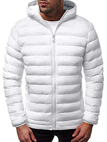 Preisvergleich Produktbild OZONEE Herren Übergangsjacke Jacke Übergang Jacken Herbst Bomberjacke Stehkragen Kapuze Steppjacke Kapuzenjacke Leichte Outdoor Puffer Jacket Gepolstert 777 / 6401K WEI L