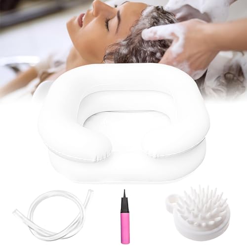 Lavabo Portatil,Lavacabezas Portatil para Casa,Lavabo Inflable para el Cabello,con Tubo de Drenaje,Bomba de Aire,Cepillo para Champú,para Mujeres Embarazadas,Personas Discapacitadas Lesionadas