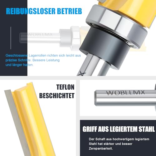 WOBLLMX 8mm Schaft Bündigfräser,Ø19mm,Arbeitslänge 50mm,mit Kugellager Hartmetall Klinge Handlich,langlebig und scharf für Holzbearbeitung DIY zu Hause