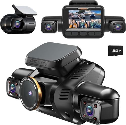 HUPEJOS Dash Cam Front and Rear Inside, Free 128G Card Included, 4 Channel 360° View Dash Camera 4K 2160P/UHD, AI Fatigue Driving Monitor, 5G WiFi GPS, 8 IR Lamps Night Vision, 24H Parking Mode(V8PRO)