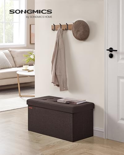 Image of SONGMICS Mazie Collection - 30 Inches Folding Storage Ottoman Bench, Ottoman Foot Rest, End of Bed Bench, Storage Chest, Load 660 lb, for Living Room, Bedroom, Entryway, Brown ULSF047K02