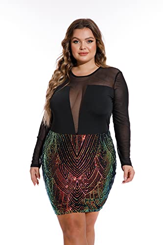 Image of RED DOT BOUTIQUE - 807 - Black Sheer Mesh Long Sleeves Club Sequins Dress Plus Size