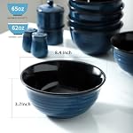 65oz Ceramic Mixing Bowls Set of 2, Deep Large Ribbed Serving Bowls for Salad, Pasta, Ramen, Soup, Durable Kitchen Bowl Set, Microwave Oven Dishwasher Safe Porcelain,Blue