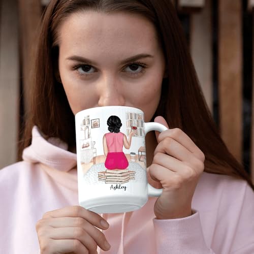 Image of Personalized Books Lover Mug, 11oz 15 oz Ceramic Coffee Cup, Just A Girl Who Loves Reading Books Design, Gift for Women Readers, Christmas (BOOK-CUTE)