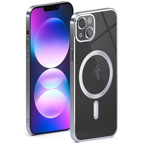 Coque iPhone 14 silicone premium transparente et anneau MagSafe argente