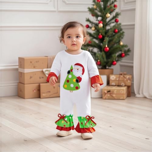 FIOMVA My First Christmas Baby Girl Clothes Santa Claus Long Sleeve Romper Ruffle Overall Jumpsuit One Piece Santa Outfit3