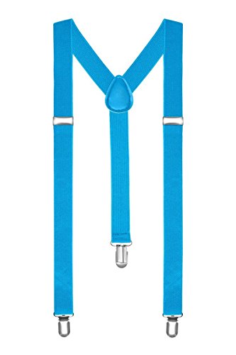 Boolavard Braces/Suspenders One Size Fully Adjustable Y Shaped With Strong Clips (Turqoise)