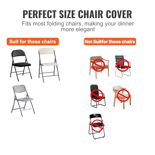 Image of VEVOR Stretch Spandex Folding Chair Covers, Universal Fitted Chair Cover, Removable Washable Protective Slipcovers, for Wedding, Holiday, Banquet, Party, Celebration, Dining (50PCS White) | for wedding Holiday Party Banquet Celebration, Elegant Event Decor, Dining Room Chair Cover, Removable Washable Slipcovers