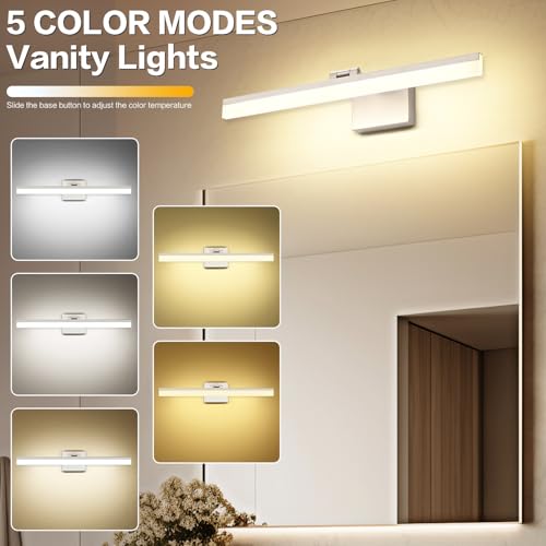 Image of SOLFART 24 inch LED Vanity Lights Brushed Nickel Bathroom Light Fixture Bathroom Vanity Lights Over Mirror Vanity Lighting Fixtures 5 Color Temperature Dimmable Led Light Bar 5CCT