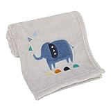 Carter's Modern Jungle Pals Super Soft Gray Elephant Baby Blanket, Grey, Blue