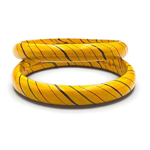 Image of Traditional Rajasthani Lac Bangles for Women and Girls, Jaipuri Lahariya Design Lakh Lah Kada, Multicolor Striped Pattern, Red Green Maroon Sky Blue Pink Purple Yellow Grey Set of 2