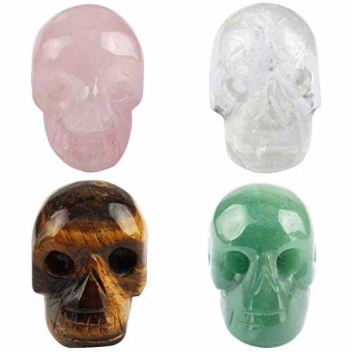 Rockcloud Healing Crystal Stone Human Reiki Skull Figurine Statue Sculptures Mixed Stone(Pack of 4) 1