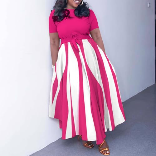 Image of BFFBABY Plus Size Dress A Line Dresses for Women Summer Long Dresses with Sleeve Casual Belted