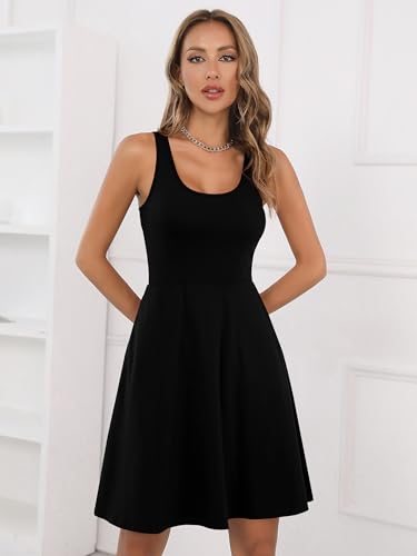 Image of Missufe Women's Sleeveless Racerback Flared Casual Plain Tank Dress