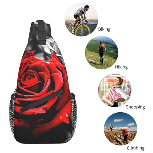 Bolso Sling Black White and Red Roses para Senderismo y Uso Diario miniatura 5