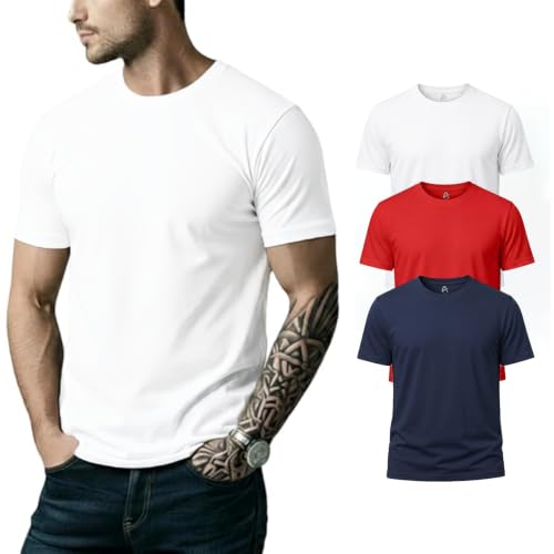 Image of Men's Premium 100% Cotton T-Shirt, Lightweight Short Sleeve Crew Neck Tee, Soft Breathable Summer Essential, Regular Fit