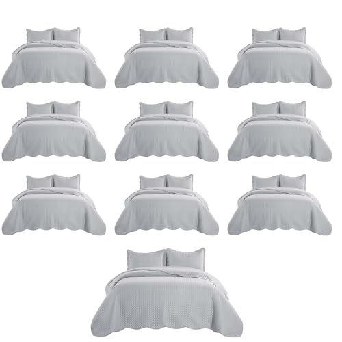 IR Imperial Rooms Queen Quilt Bedding Set (90" x 96") - Bulk Pack of 10 Wholesale for Hotels, Guest Bedroom & Airbnbs - Lightweight Microfiber Reversible Embossed Quilts Bedspreads (Silver)