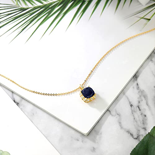 Gem Stone King 3-6 Cttw 18K Yellow Gold Plated Silver 10MM Cushion Gemstone Birthstone Pendant Necklace | Halo Necklace For Women | Gold Necklace | With 18 Inch Silver Chain4