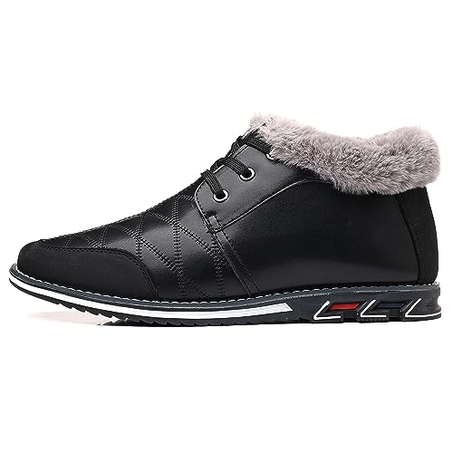 COSIDRAM Men Shoes Snow Boots Mid Top Warm Walking Sneakers Lace up Casual Shoes Black 10.52